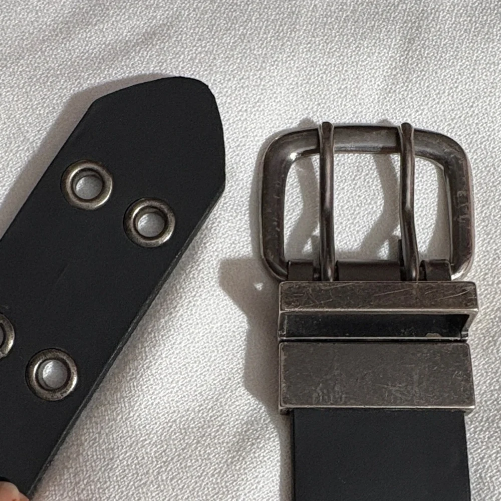 Stylish Black Belt with Silver Accent Grommets Size 34